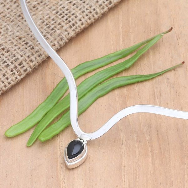 Alternate image for Handmade Onyx and Sterling Silver Pendant Necklace Uptown Girl
