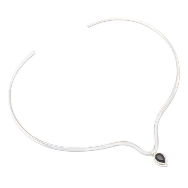 Alternate image for Handmade Onyx and Sterling Silver Pendant Necklace Uptown Girl