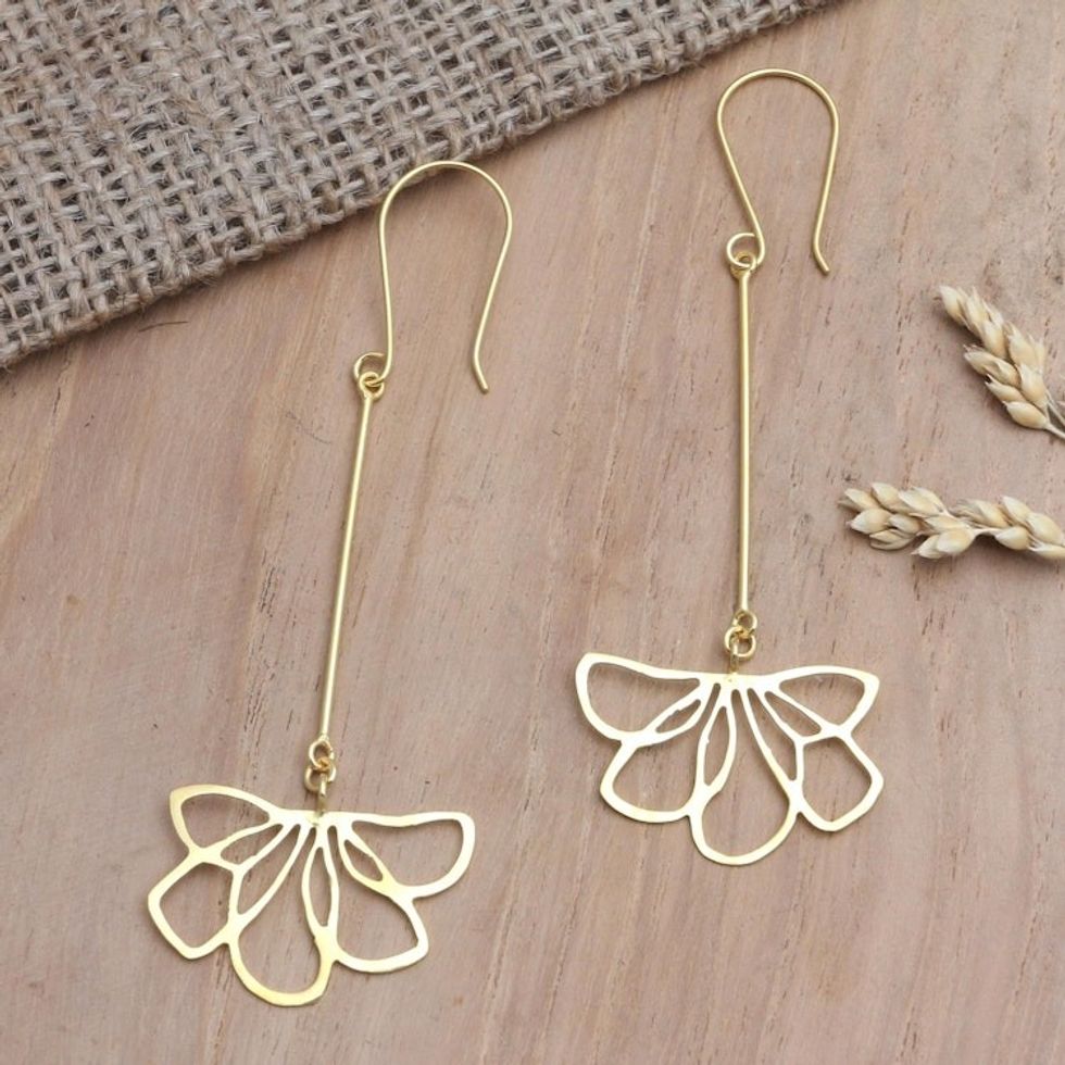 Hand Crafted Gold-Plated Dangle Earrings 'Finding Flowers'