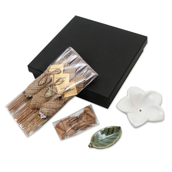 Alternate image for Jasmine and Sandalwood Ceramic Incense Set Balinese Frangipani