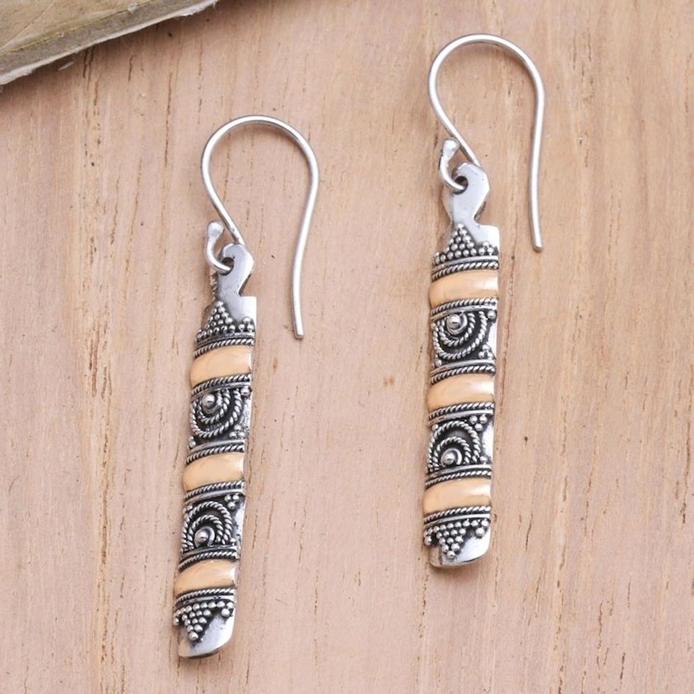 Gold-Accented Sterling Silver Dangle Earrings 'Golden Bands'