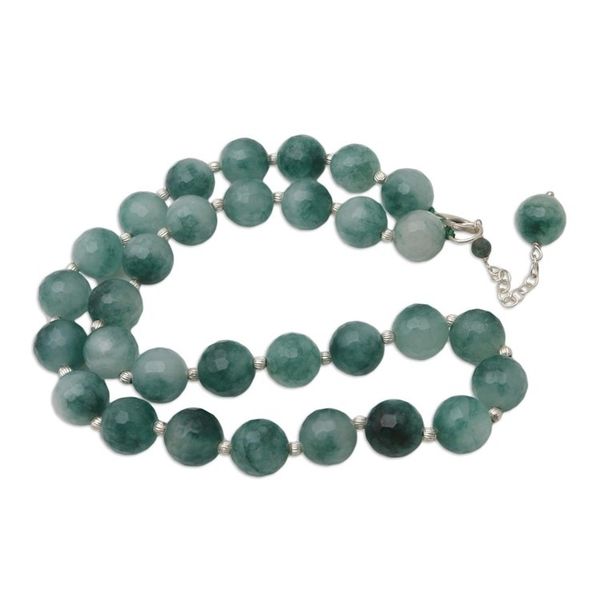 Alternate image for Artisan Crafted Sterling Silver and Agate Beaded Necklace Evening Cocktail in Green