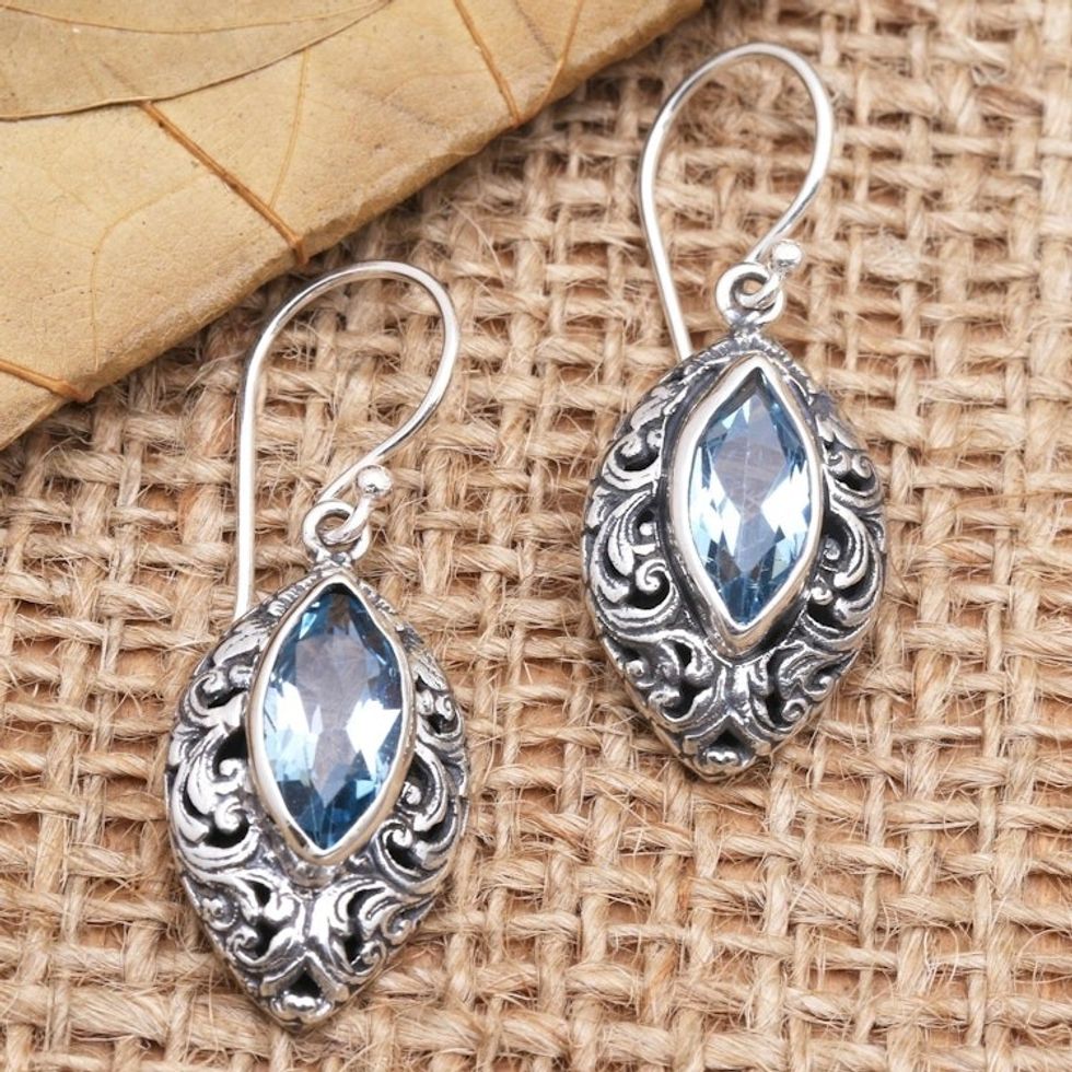 Blue Topaz and Sterling Silver Dangle Earrings 'Air Battle'