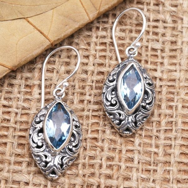 Alternate image for Blue Topaz and Sterling Silver Dangle Earrings Air Battle