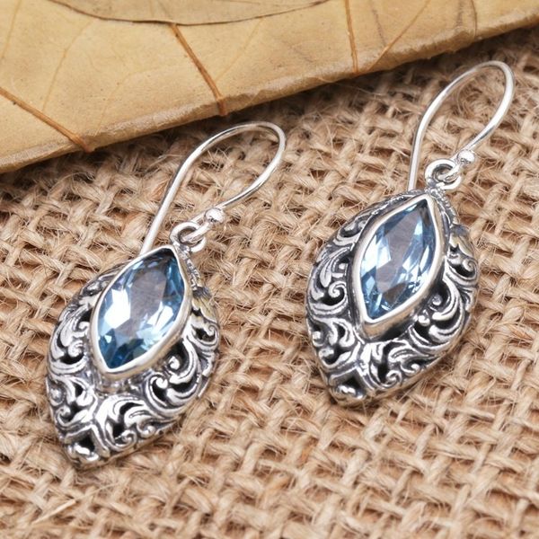Alternate image for Blue Topaz and Sterling Silver Dangle Earrings Air Battle