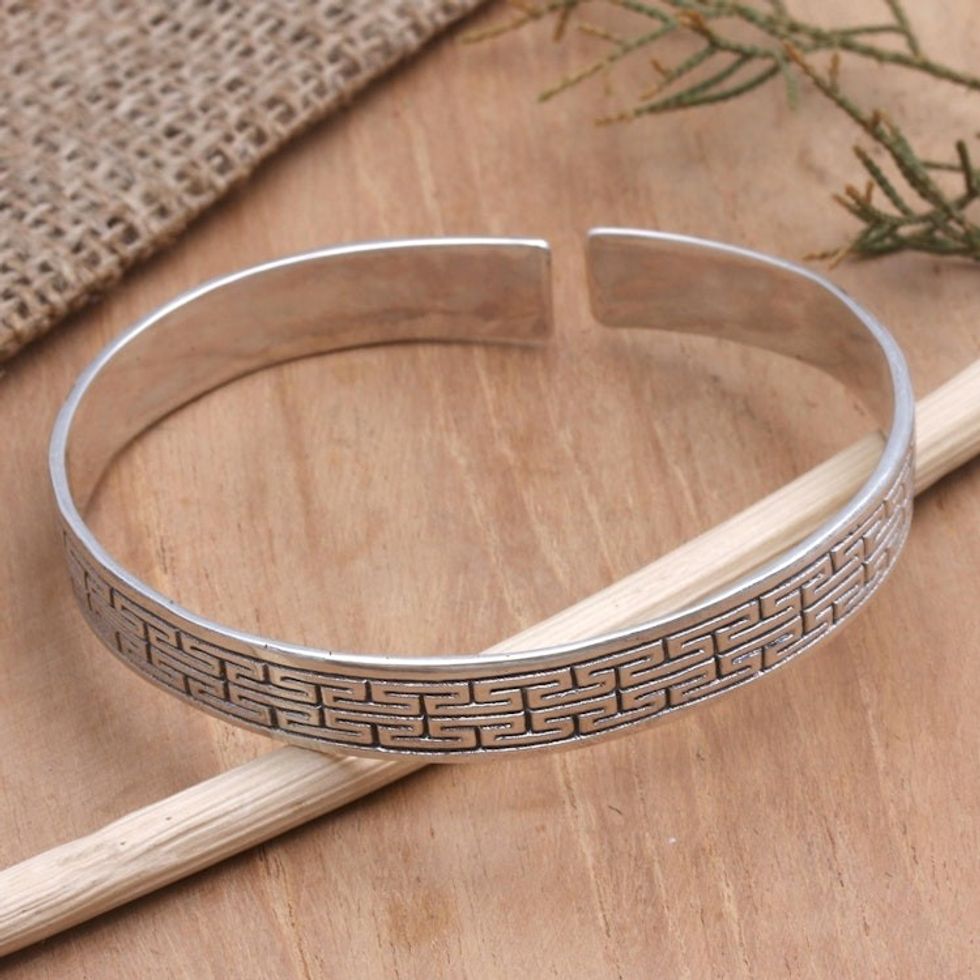Hand Crafted Sterling Silver Cuff Bracelet 'Let's Get Lost'
