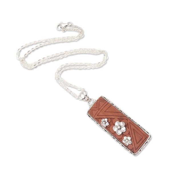 Alternate image for Sawo Wood Pendant Necklace with Floral Motif Scent of Snow