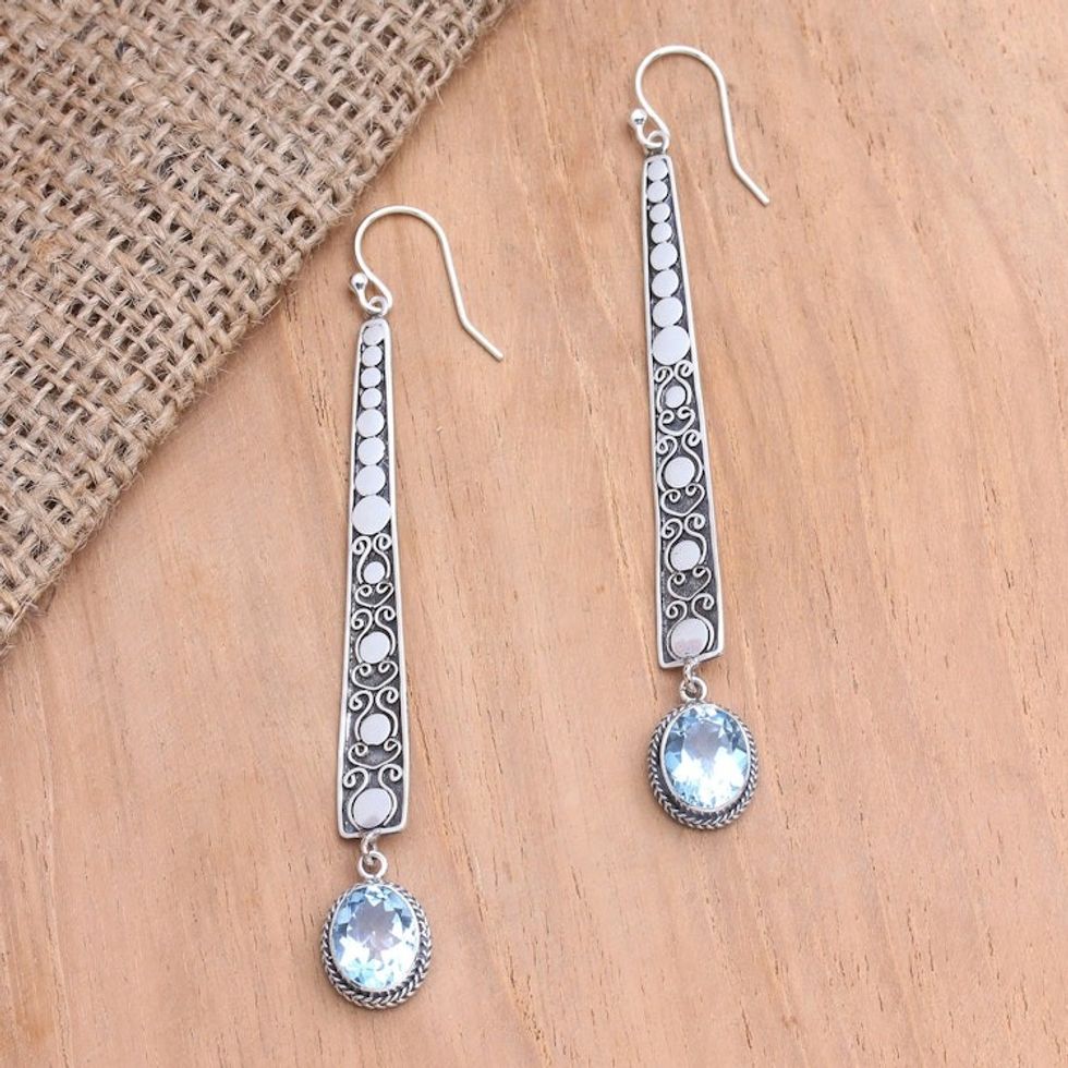 Blue Topaz and Sterling Silver Earrings from Bali 'Serene Air'