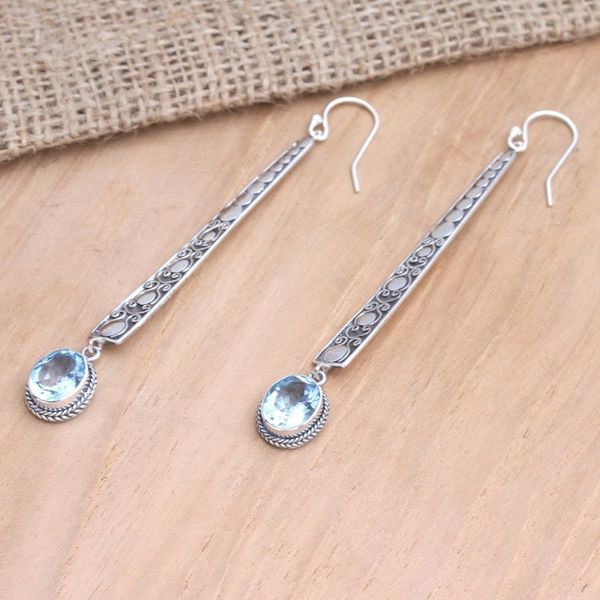 Alternate image for Blue Topaz and Sterling Silver Earrings from Bali Serene Air