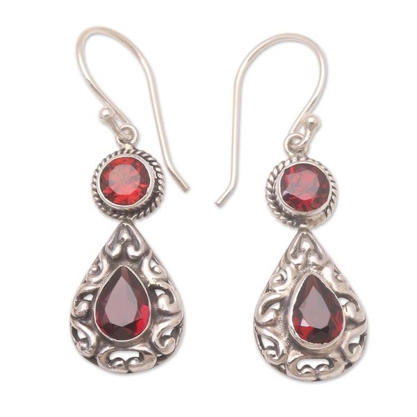 Alternate image for Handmade Balinese Garnet Dangle Earrings Palace Walls in Red
