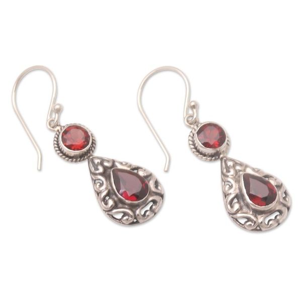 Alternate image for Handmade Balinese Garnet Dangle Earrings Palace Walls in Red