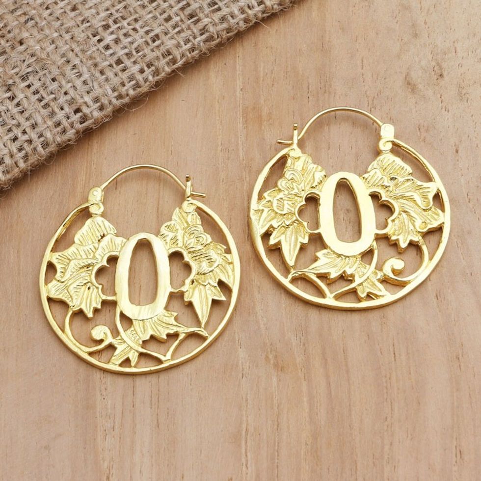 Gold-Plated Balinese Hoop Earrings 'Blooming Circle'