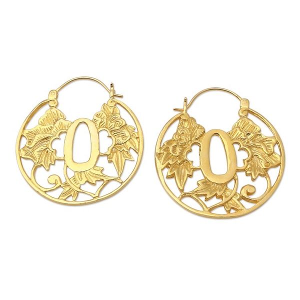 Alternate image for Gold-Plated Balinese Hoop Earrings Blooming Circle