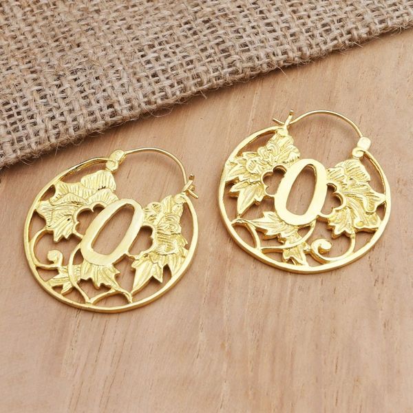Alternate image for Gold-Plated Balinese Hoop Earrings Blooming Circle