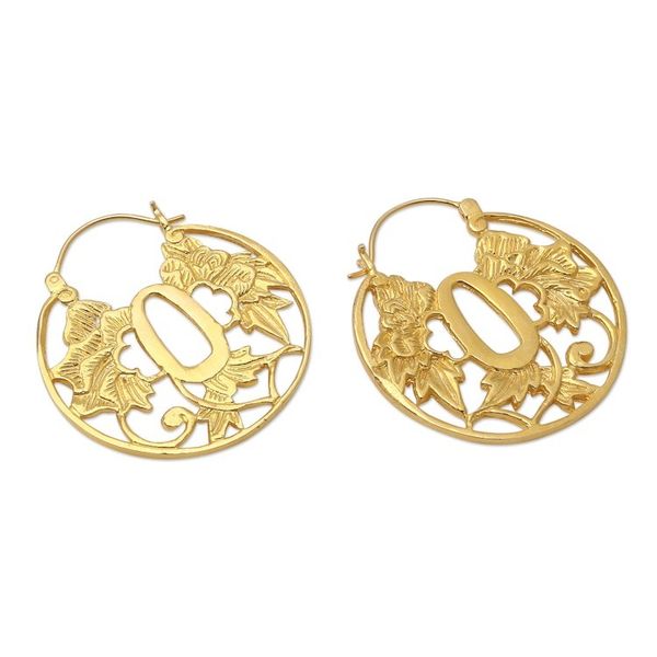 Alternate image for Gold-Plated Balinese Hoop Earrings Blooming Circle