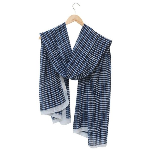 Alternate image for Eco-Friendly Hand-Woven Cotton Scarf Blue Lines