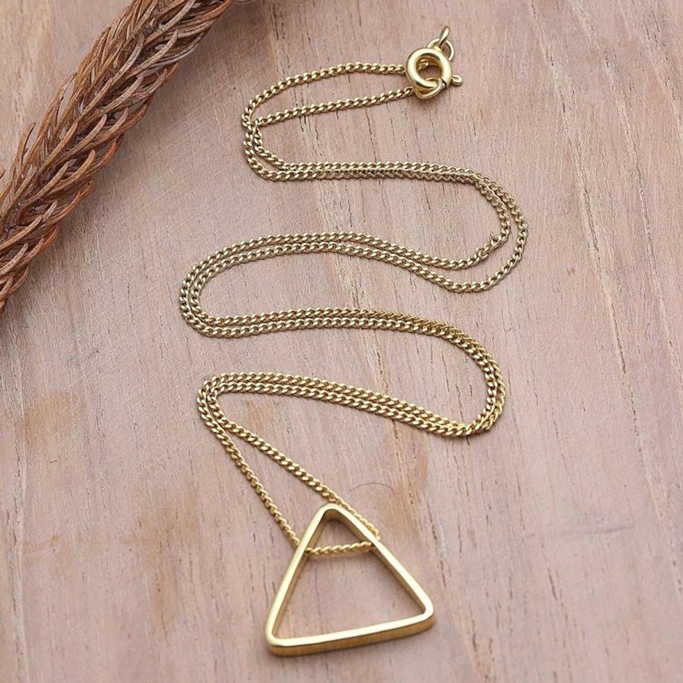 Gold-Plated Pendant Necklace with Triangle Motif 'Golden Trinity'