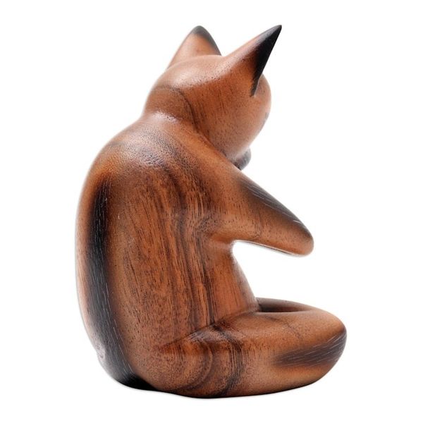 Alternate image for Hand Crafted Suar Wood Cat Statuette Devout Feline