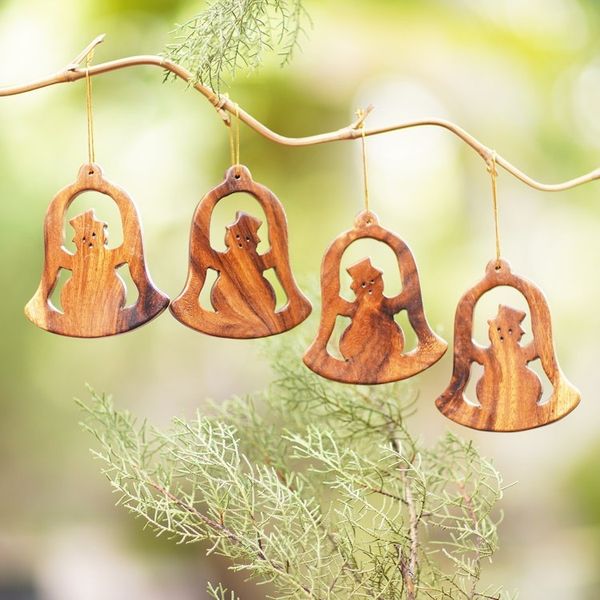 Alternate image for Handmade Bell Shaped Ornaments Set of 4 Snowman Bells
