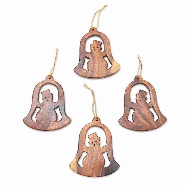 Alternate image for Handmade Bell Shaped Ornaments Set of 4 Snowman Bells