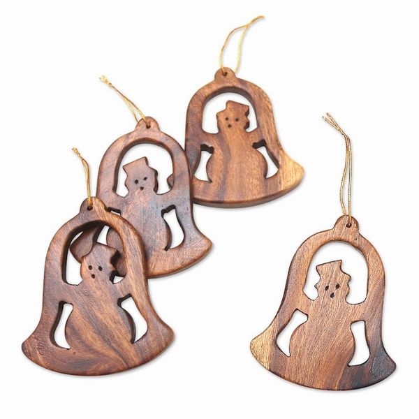 Alternate image for Handmade Bell Shaped Ornaments Set of 4 Snowman Bells