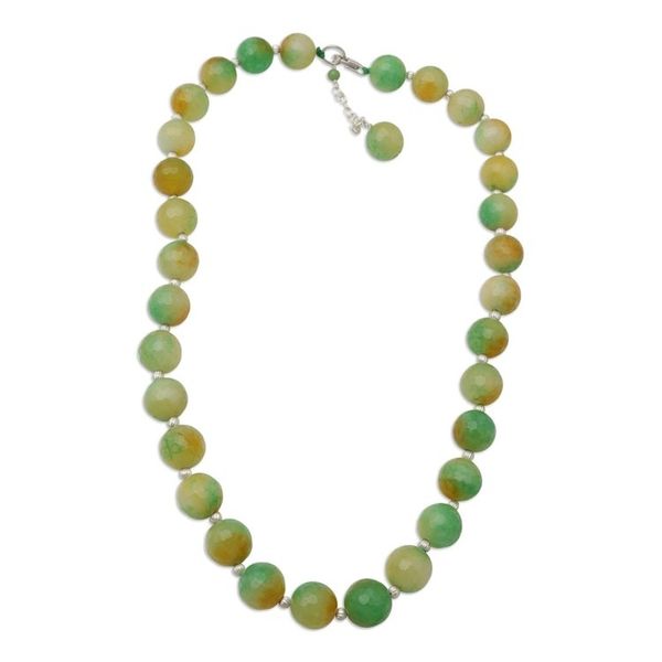 Alternate image for Sterling Silver and Green Agate Beaded Necklace Evening Cocktail in Lime Green