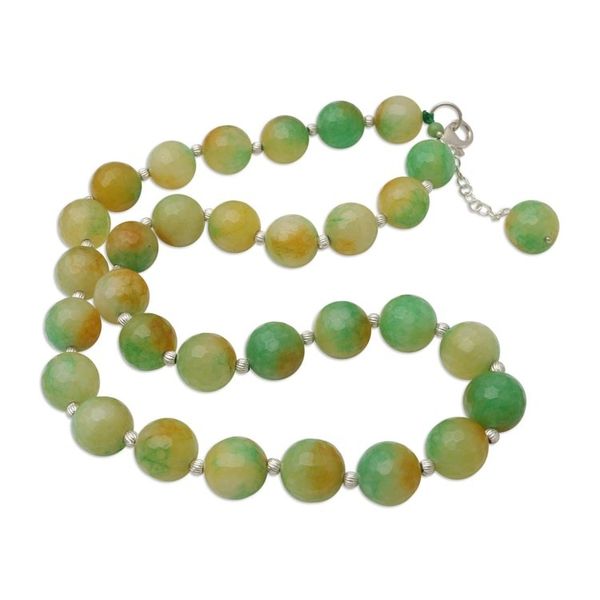 Alternate image for Sterling Silver and Green Agate Beaded Necklace Evening Cocktail in Lime Green