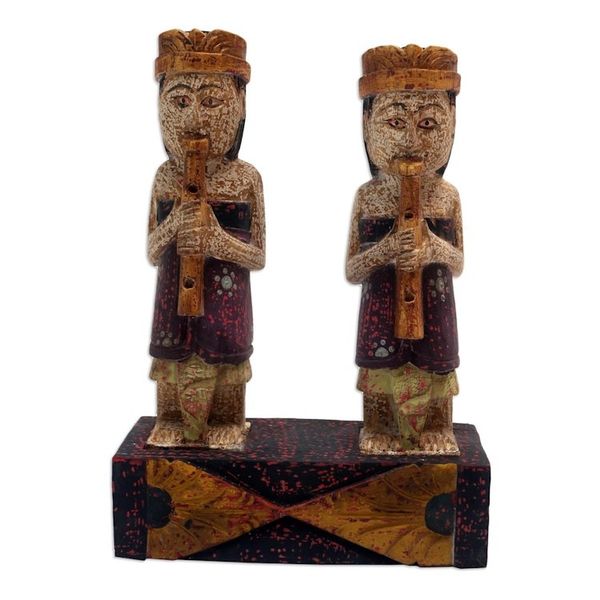 Alternate image for Handmade Wood Statuette with Music Motif Balinese Rhythm