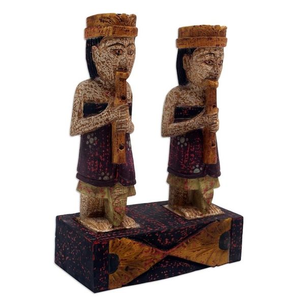 Alternate image for Handmade Wood Statuette with Music Motif Balinese Rhythm