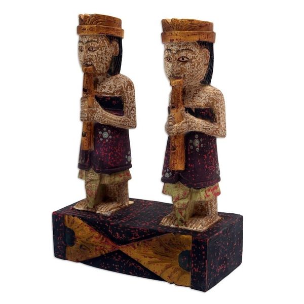 Alternate image for Handmade Wood Statuette with Music Motif Balinese Rhythm