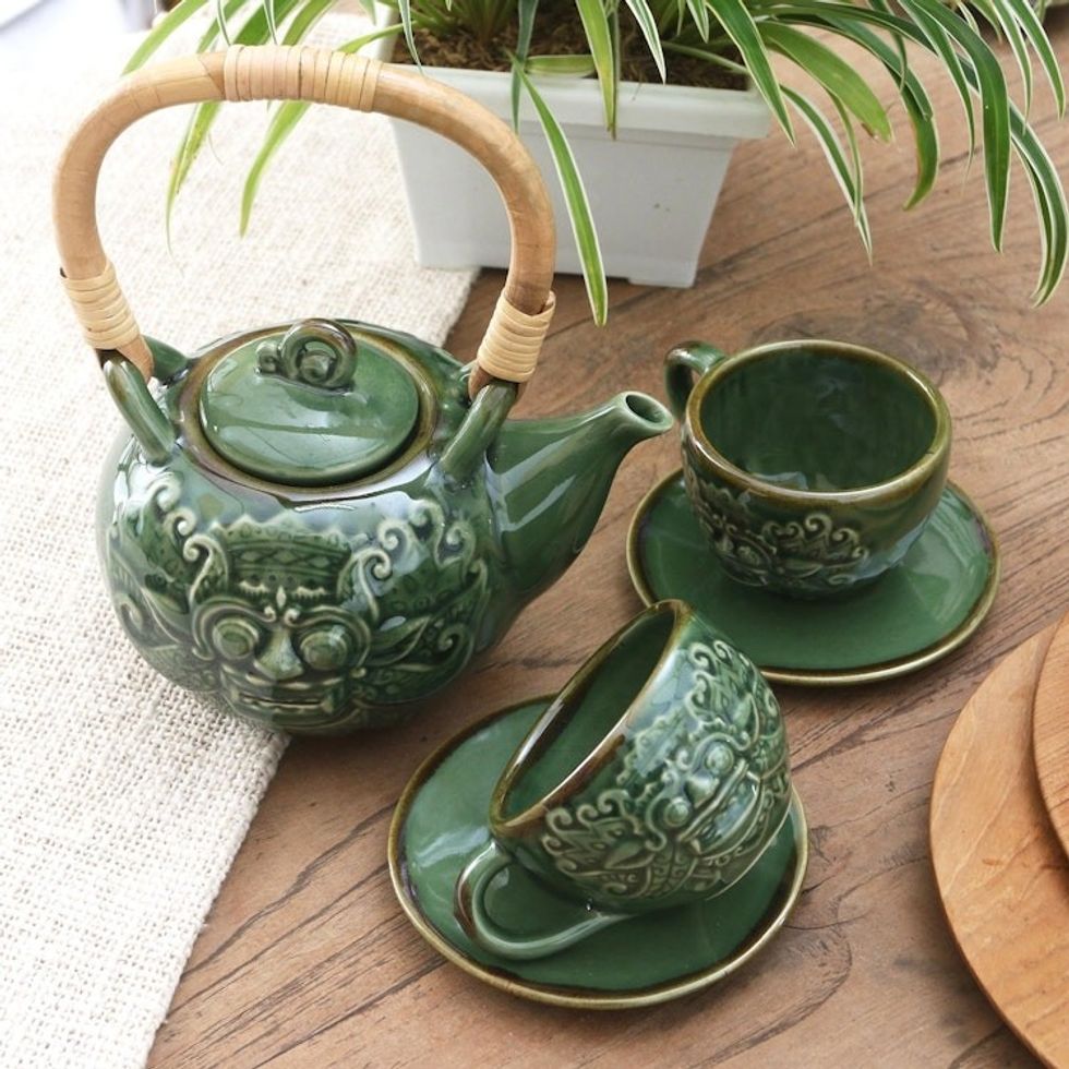 Ceramic Barong-Themed Tea Set for Two 5 Pcs 'Barong Tea'