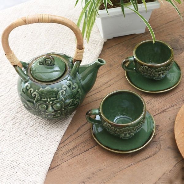 Alternate image for Ceramic Barong-Themed Tea Set for Two 5 Pcs Barong Tea