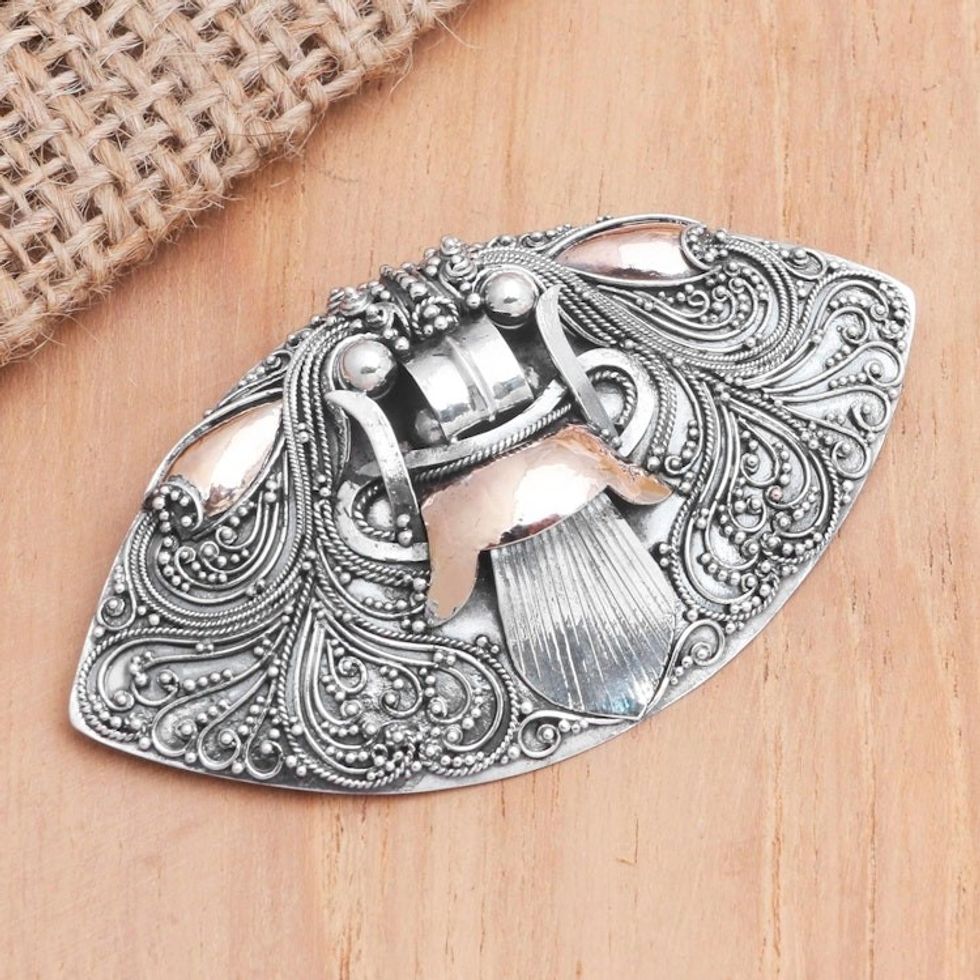 Gold-Accented Sterling Silver Brooch 'Balinese Rangda'