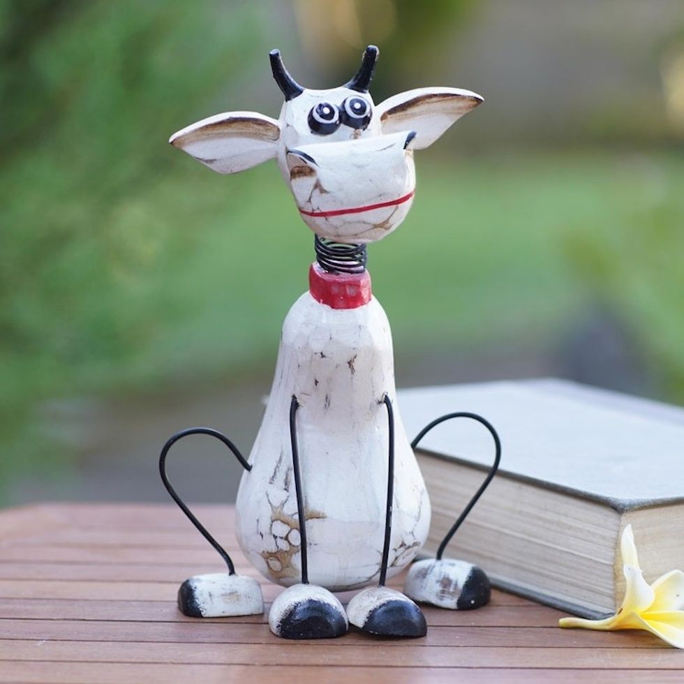 Distressed Finish Albesia Wood Donkey Statuette 'Donkey Derby'