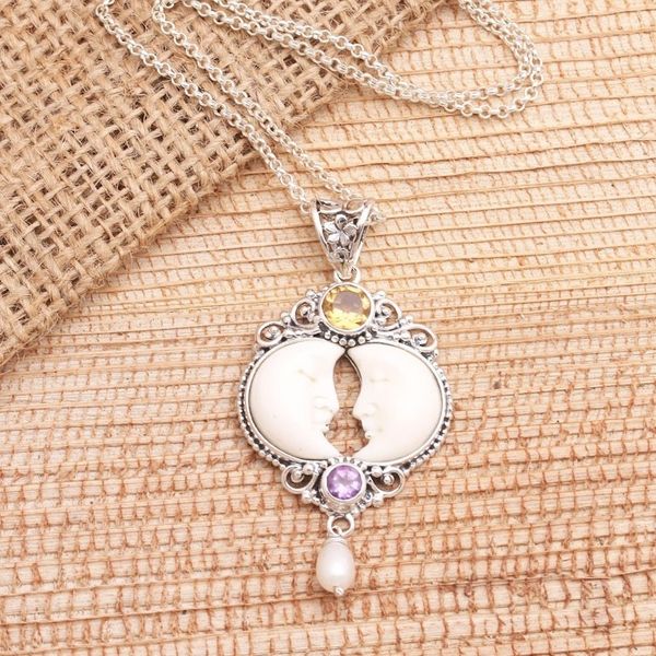 Alternate image for Amethyst and Citrine Crescent Moon Pendant Necklace Perfect Moment