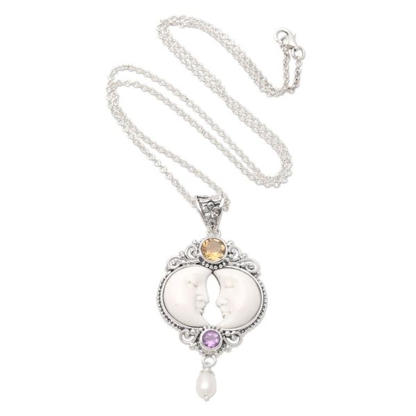 Alternate image for Amethyst and Citrine Crescent Moon Pendant Necklace Perfect Moment