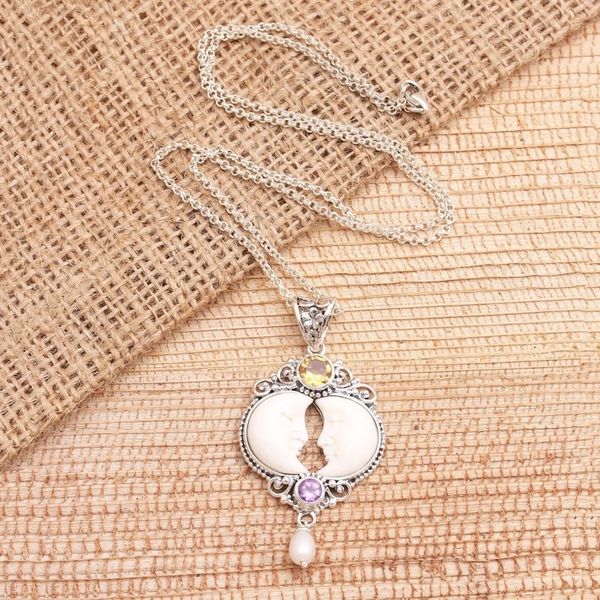 Alternate image for Amethyst and Citrine Crescent Moon Pendant Necklace Perfect Moment