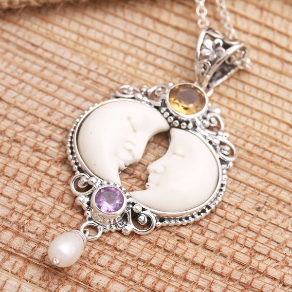 Alternate image for Amethyst and Citrine Crescent Moon Pendant Necklace Perfect Moment