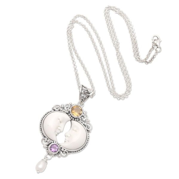 Alternate image for Amethyst and Citrine Crescent Moon Pendant Necklace Perfect Moment
