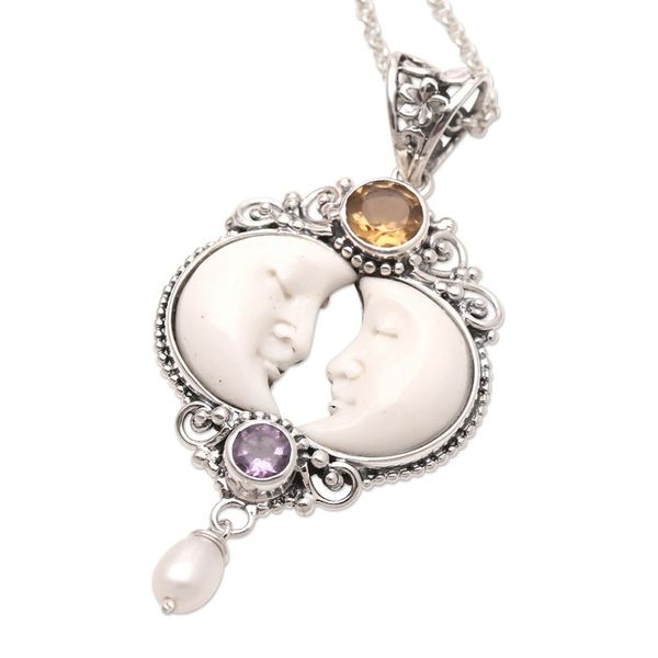 Alternate image for Amethyst and Citrine Crescent Moon Pendant Necklace Perfect Moment