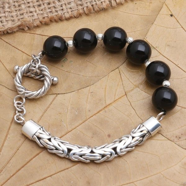 Alternate image for Onyx and Sterling Silver Beaded Bracelet from Bali Dark Journey