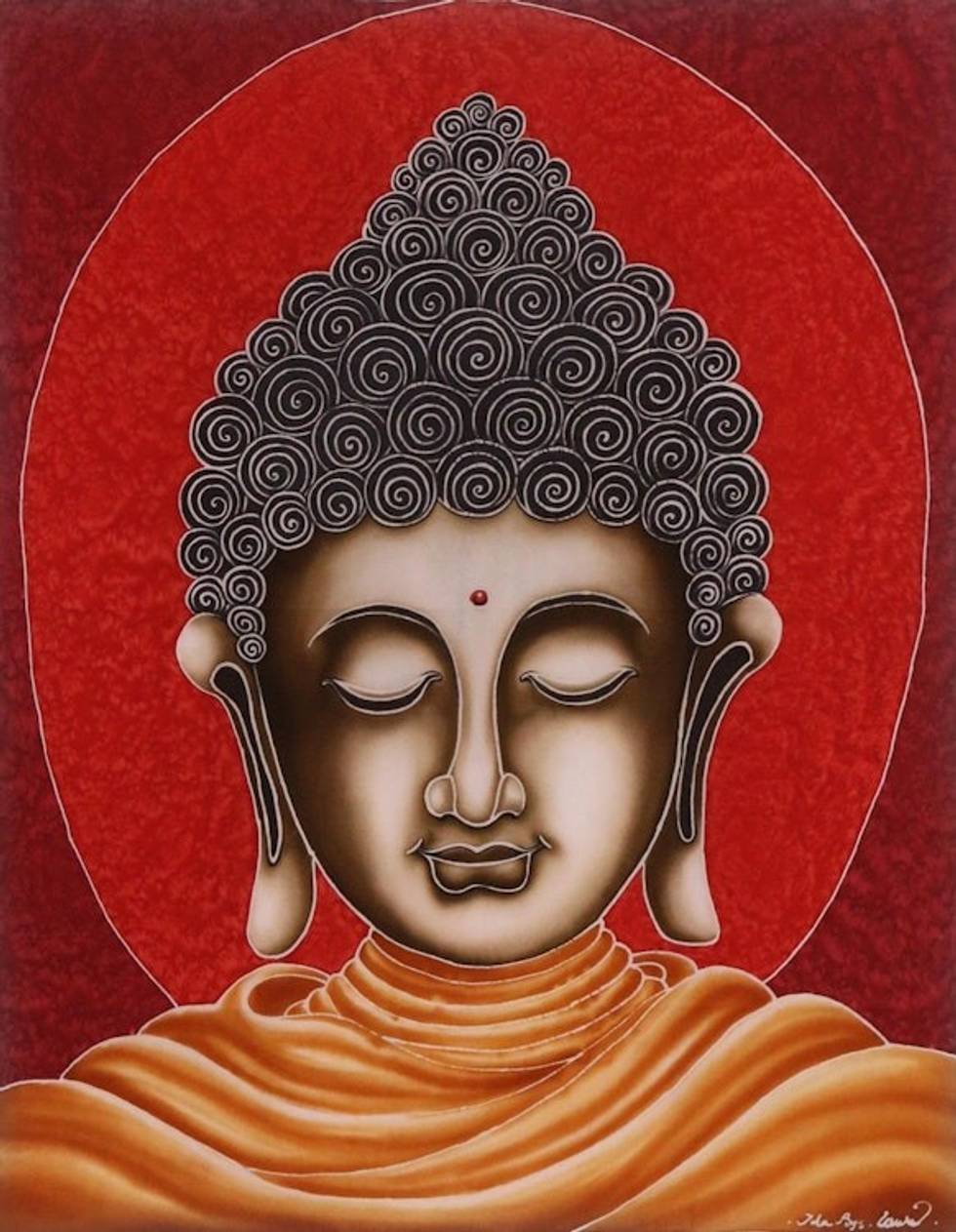 Batik Cotton Buddha Wall Hanging 'Calm Buddha'