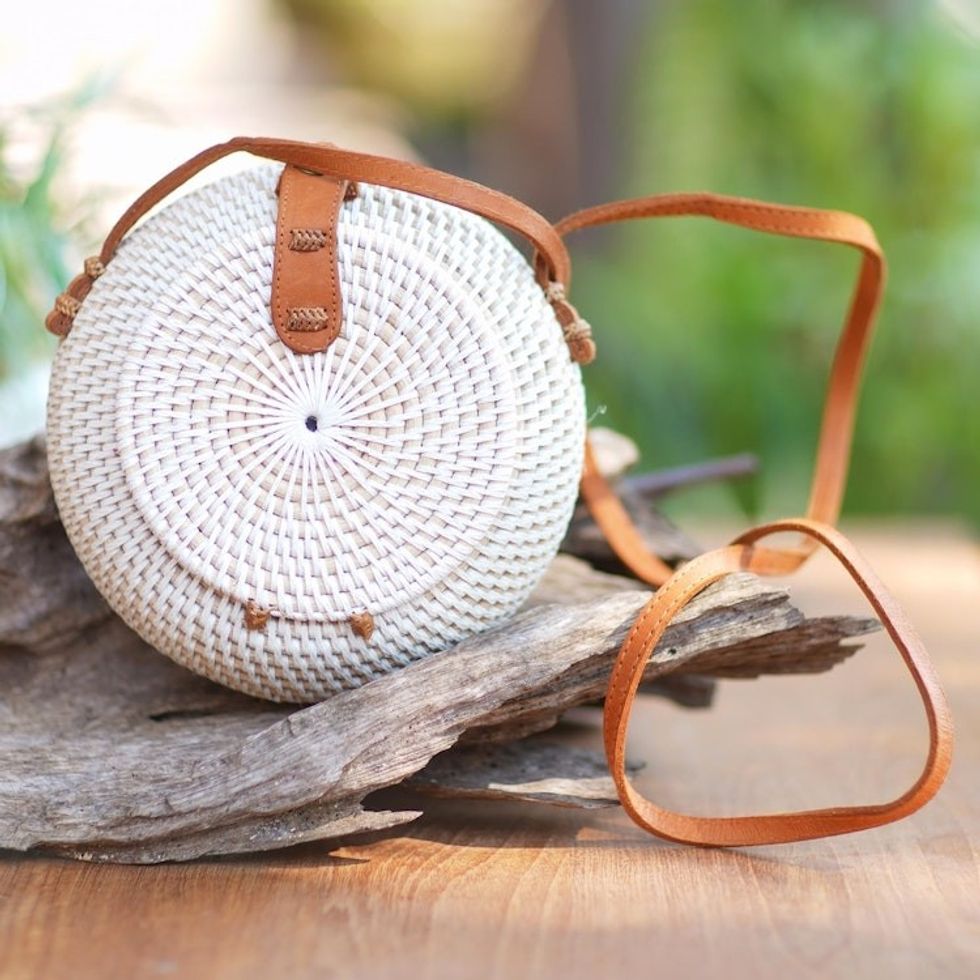 Woven Bamboo Sling Bag from Bali 'Rally Round in White'