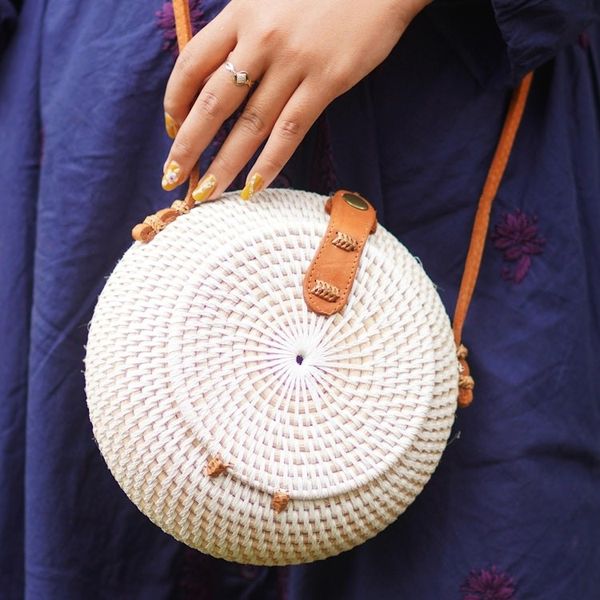 Alternate image for Woven Bamboo Sling Bag from Bali Rally Round in White