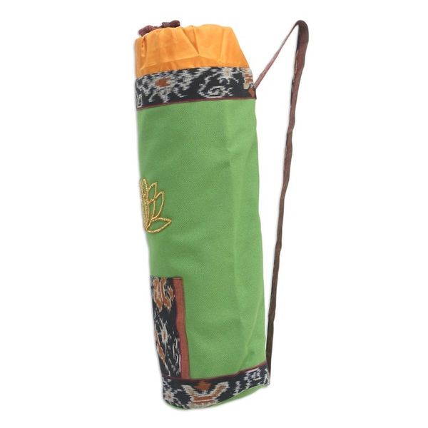 Alternate image for Drawstring Ikat Cotton Yoga Mat Bag Petite Golden Lotus