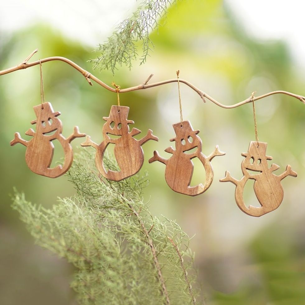 Artisan Crafted Snowman Ornaments Set of 4 'Snowman Joy'