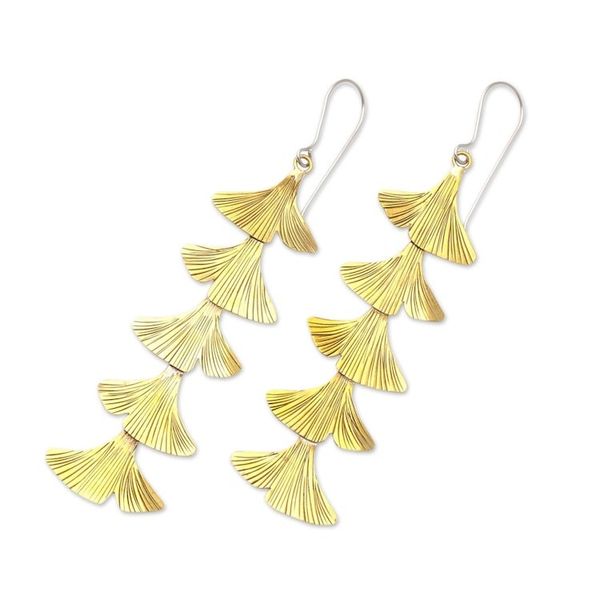 Alternate image for Artisan Made 4 Inch Modern Brass Dangle Earrings Golden Christmas