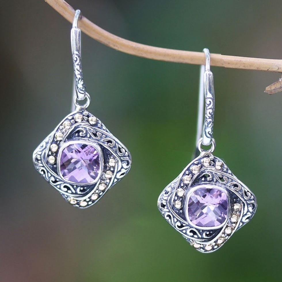 Gold-Accented Amethyst Dangle Earrings from Bali 'Purple Windmill'