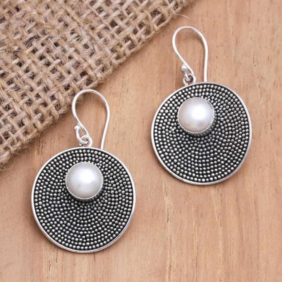 Cultured Pearl and Sterling Silver Dangle Earrings from Bali 'Lighten Up'