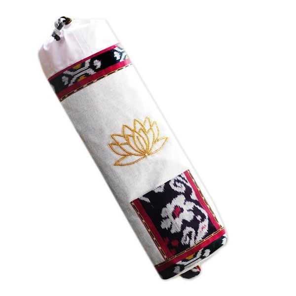 Alternate image for Javanese Ikat Cotton Yoga Mat Bag Lotus Lagoon in Ivory